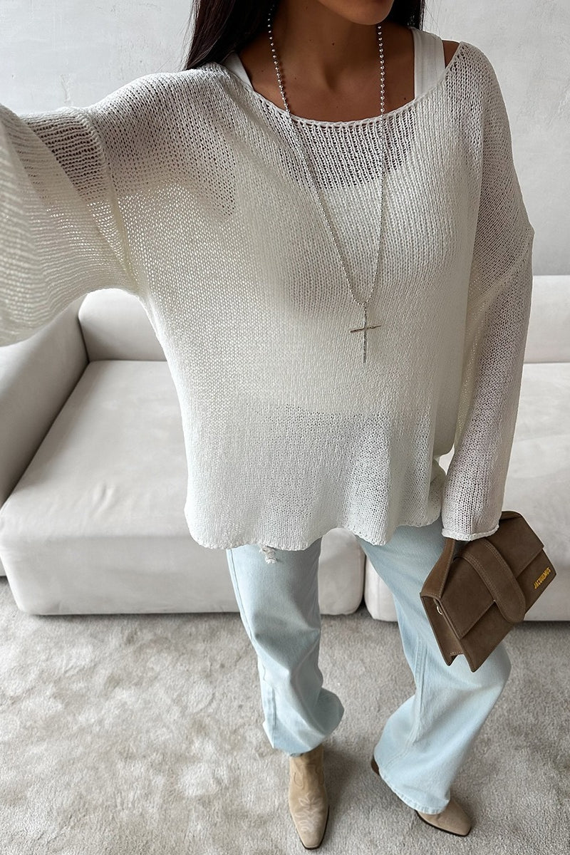 Relaxed Open Knit Off Shoulder Sweater