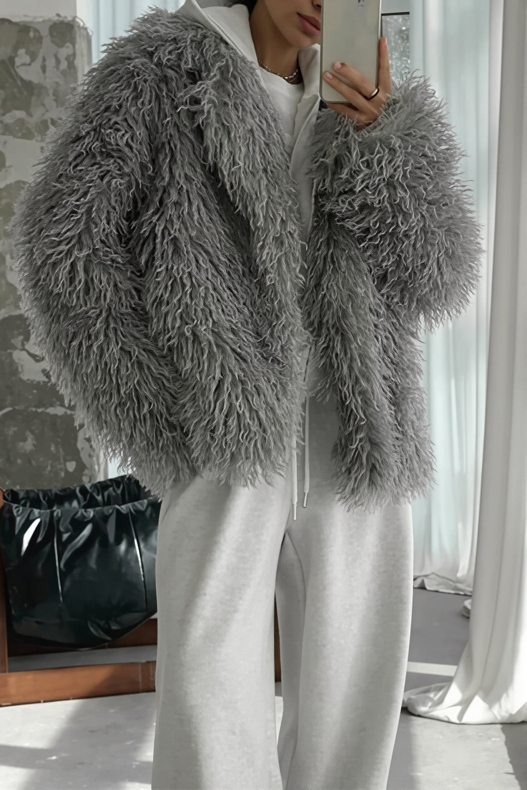 Shaggy Texture Relaxed Faux Fur Coat