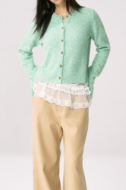 Green Roll Sleeve Cardigan