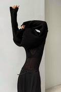 Ribbed Openwork Crew Neck Knit Sweater