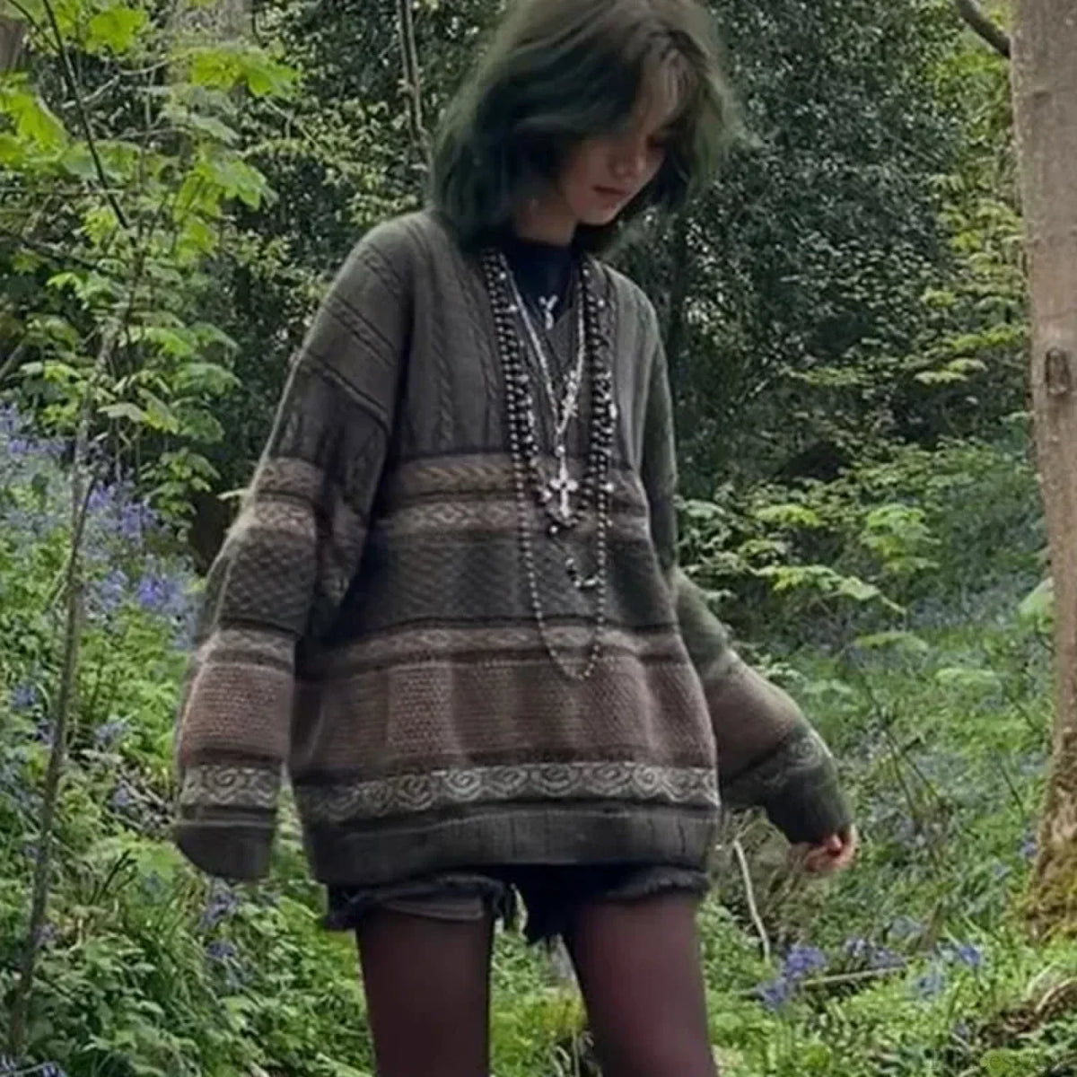 Fairycore Grunge Striped Print Sweater