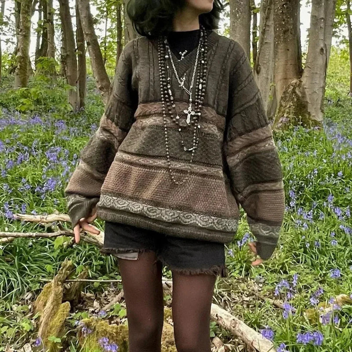Fairycore Grunge Striped Print Sweater