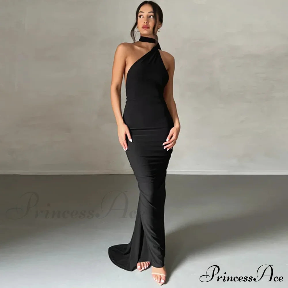Fashion One Shoulder Elegant Long Sleeve Split Maxi Dress
