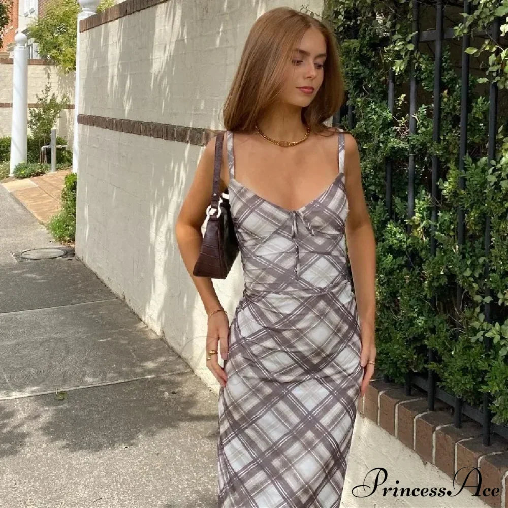 Fashion Plaid Print Outfits Maxi Dress