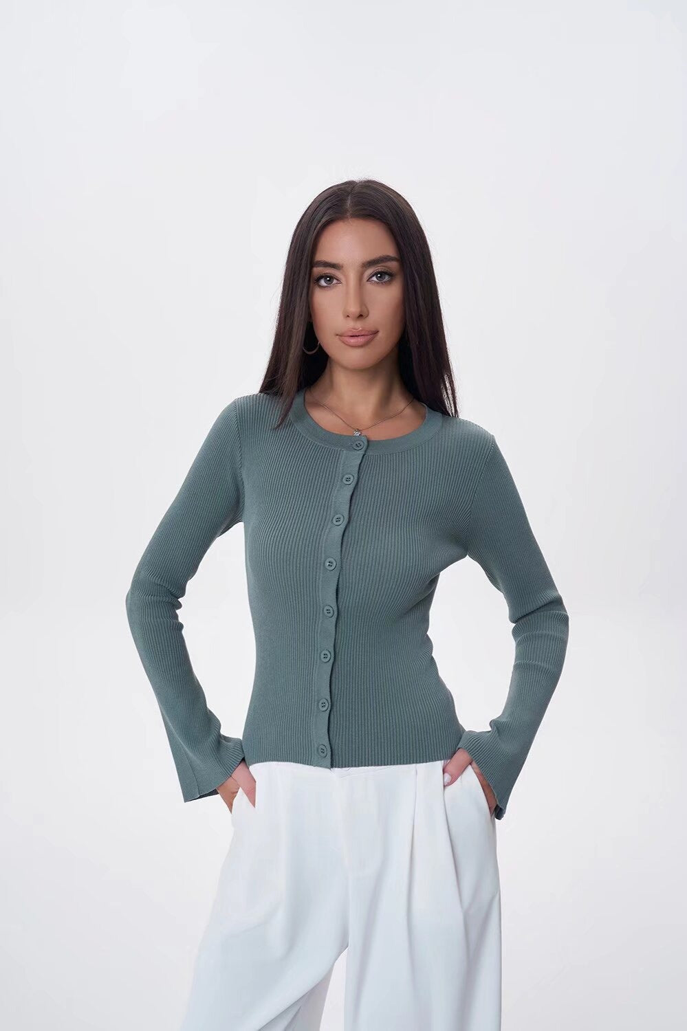 Flare Sleeve Button Cardigan