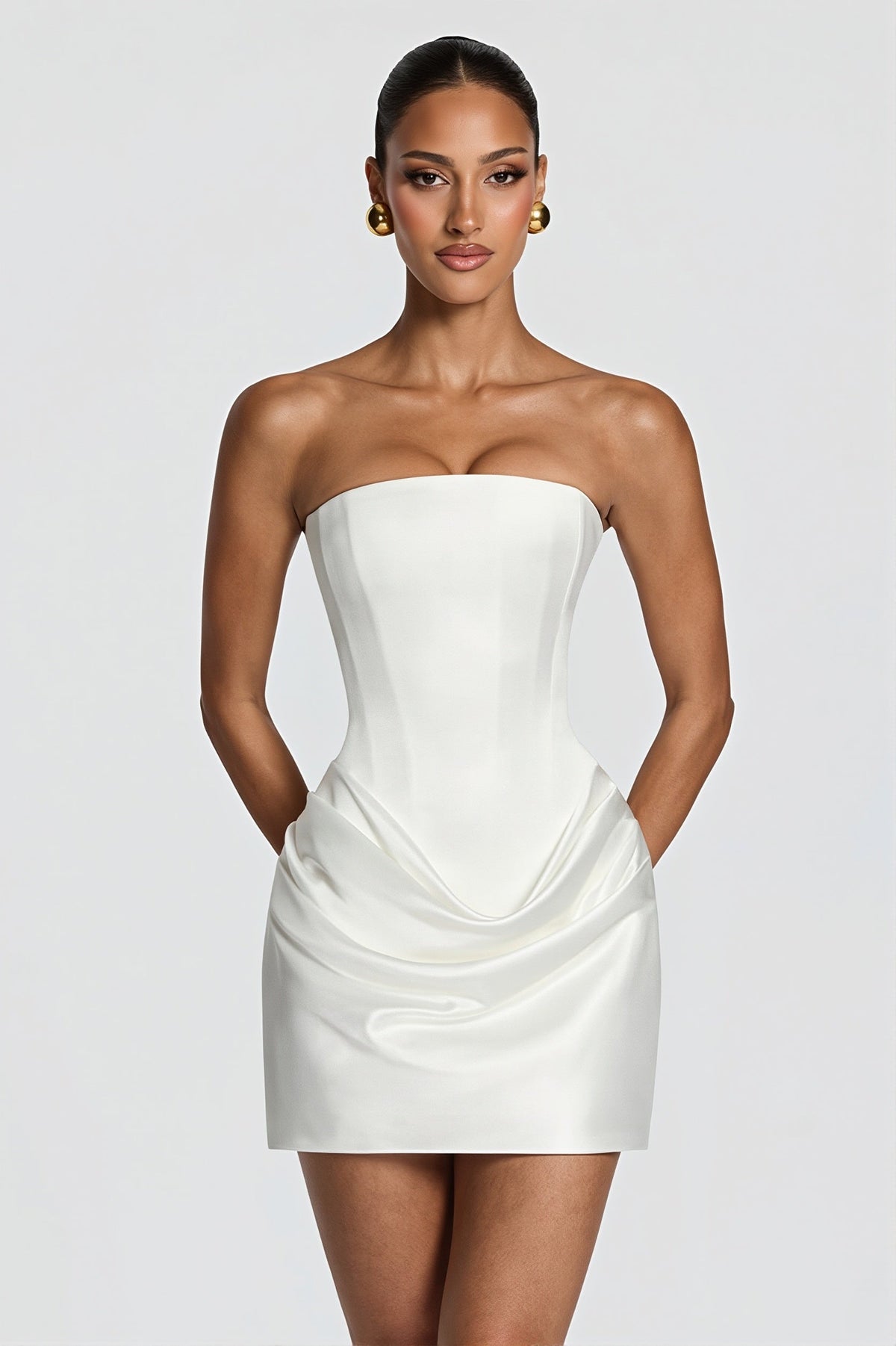 Draped One Shoulder Satin Bodycon Mini Dress