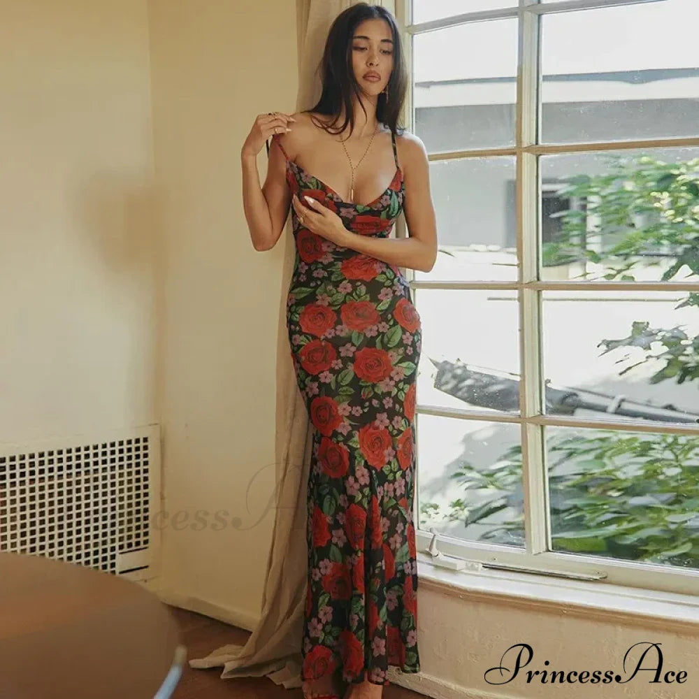 Floral Draped Slip Maxi Dress