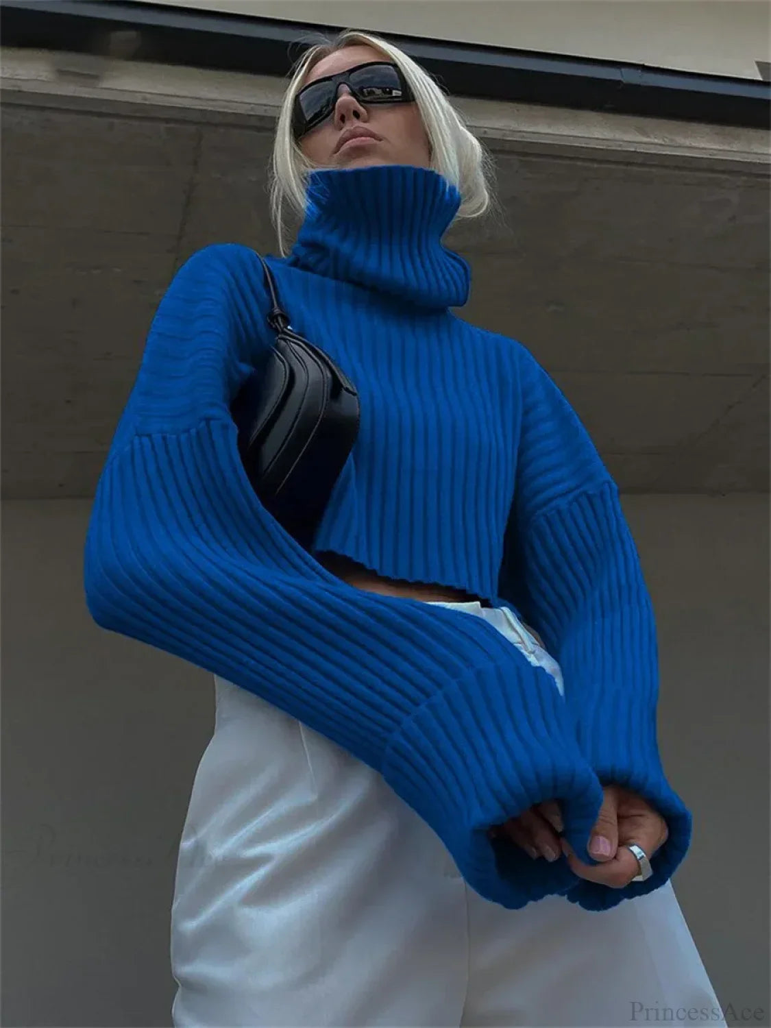 High Neck Ribbed Cropped Sweater