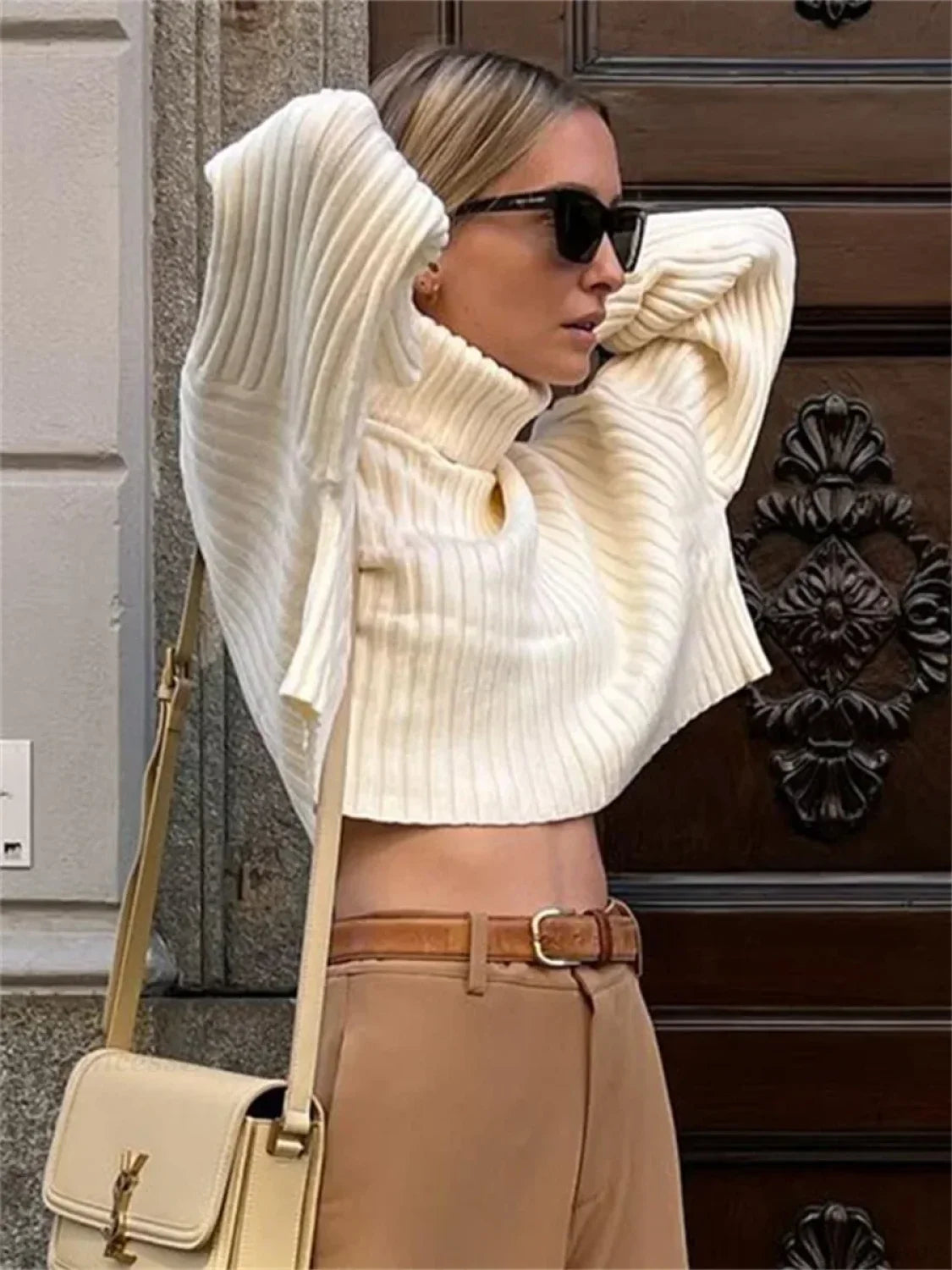 High Neck Ribbed Cropped Sweater