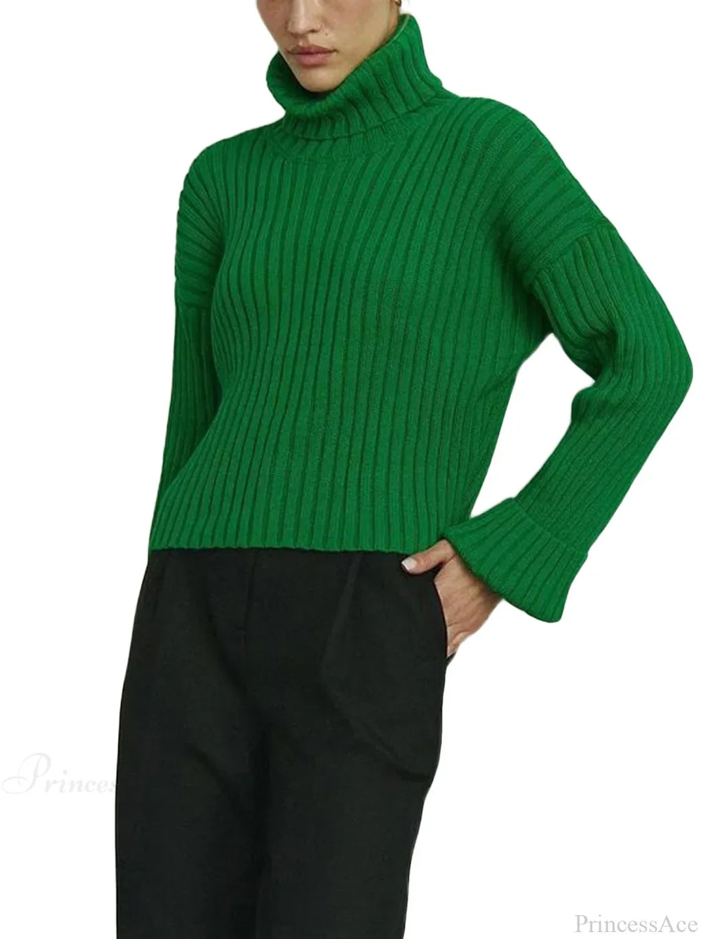 High Neck Ribbed Cropped Sweater