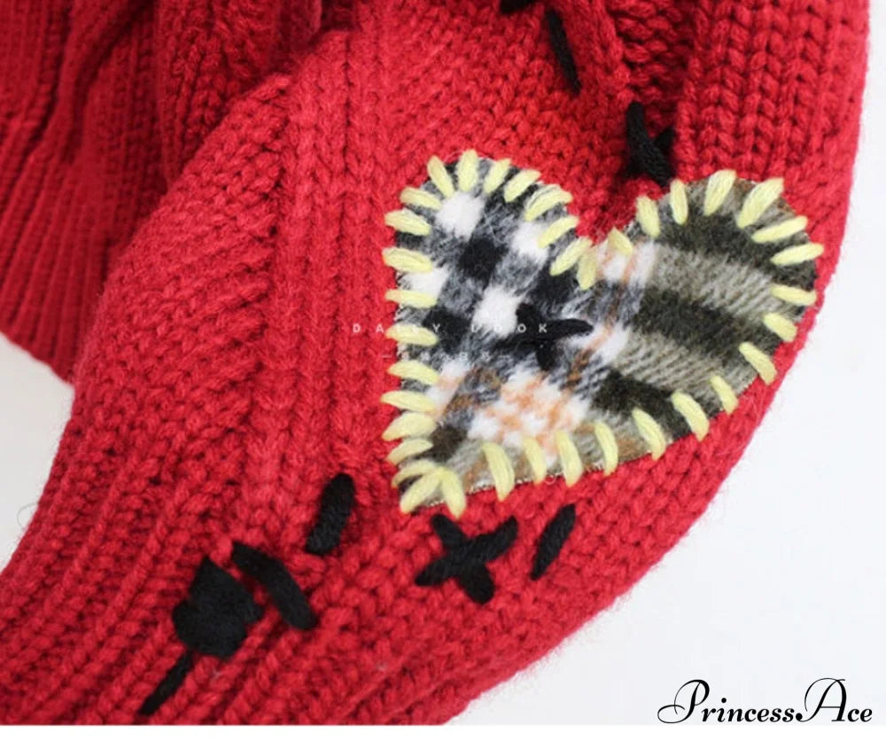 Jacket Loose Pocket Embroidery Fashion Knit Cardigan