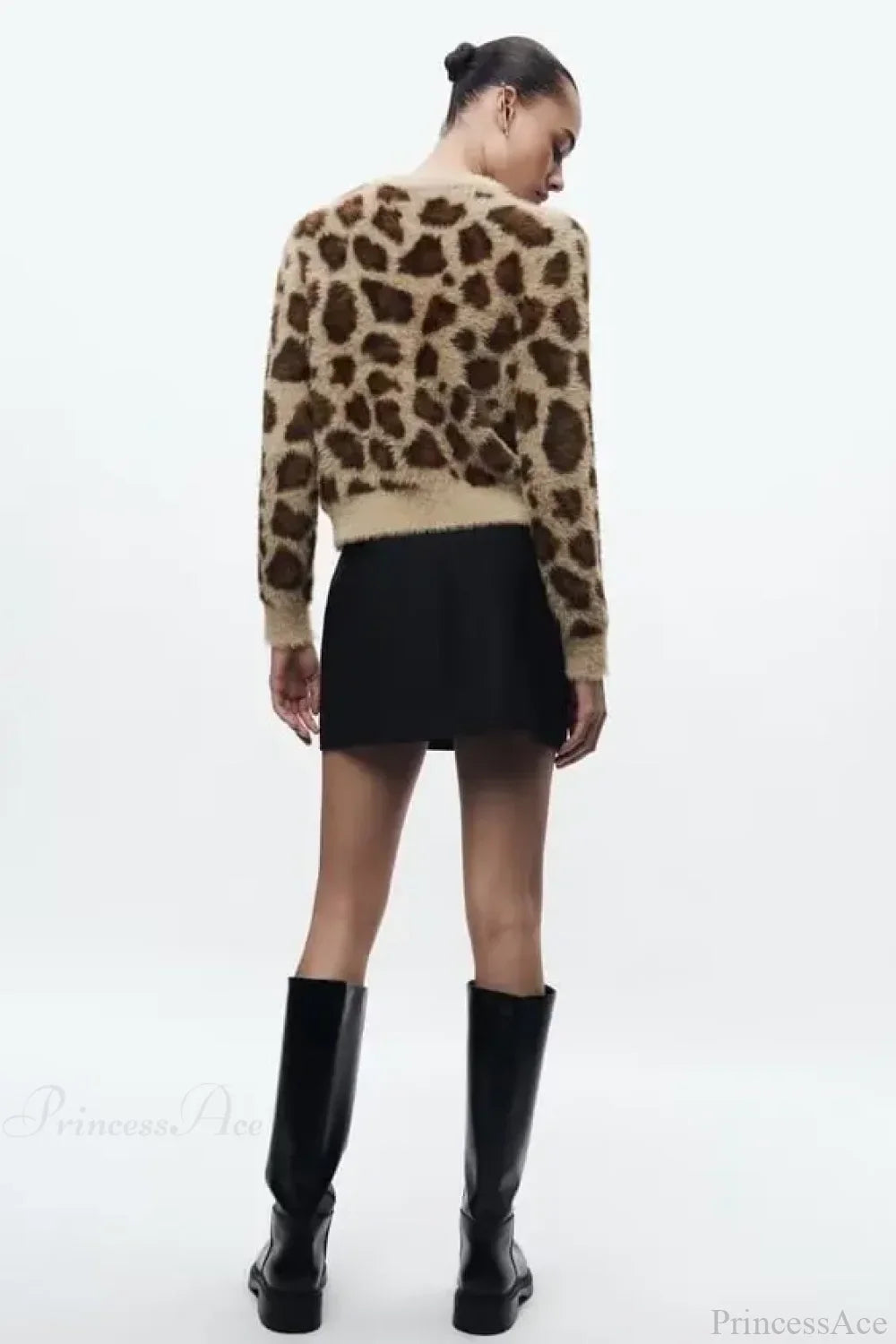 Jacquard Artificial Fur Leopard Pattern Cardigan
