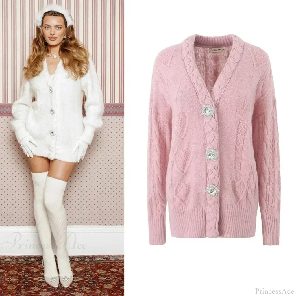 Knit Diamond Pink Cardigan