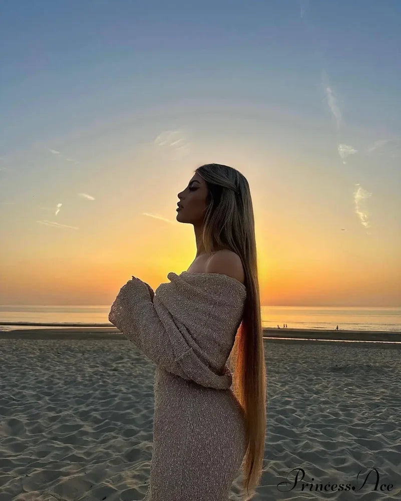 Knit Off-Shoulder Long Sleeve Maxi Dress