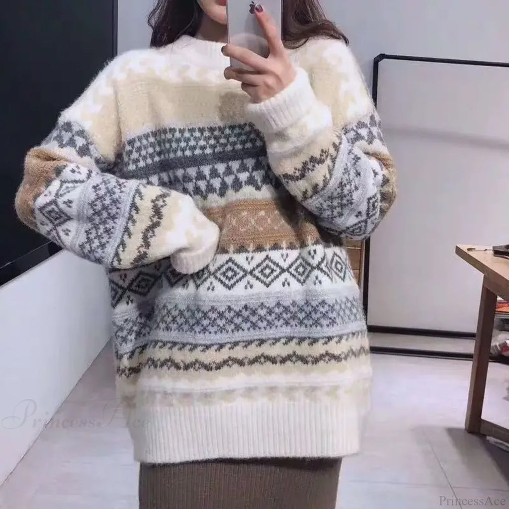 Korean Style Striped Loose Pullover Sweater