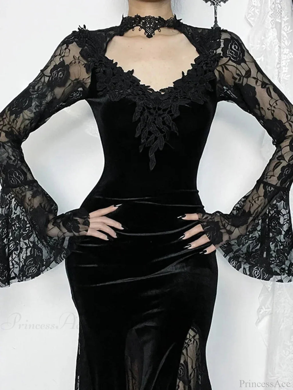 Lace Patchwork Flare Sleeve Maxi Dress