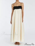 Loose Suspender Black And Graceful White Patchwork Maxi Dress