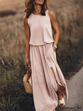 Loose Waisted Round Charming Neck Sleeveless Slit Dress