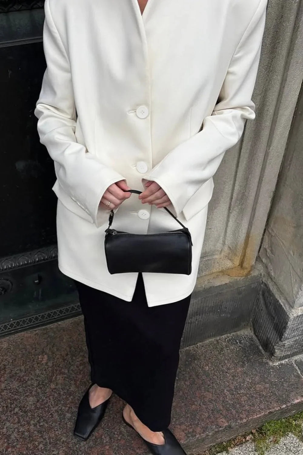 Minimalist White V-Neck Elegant Relaxed Coat