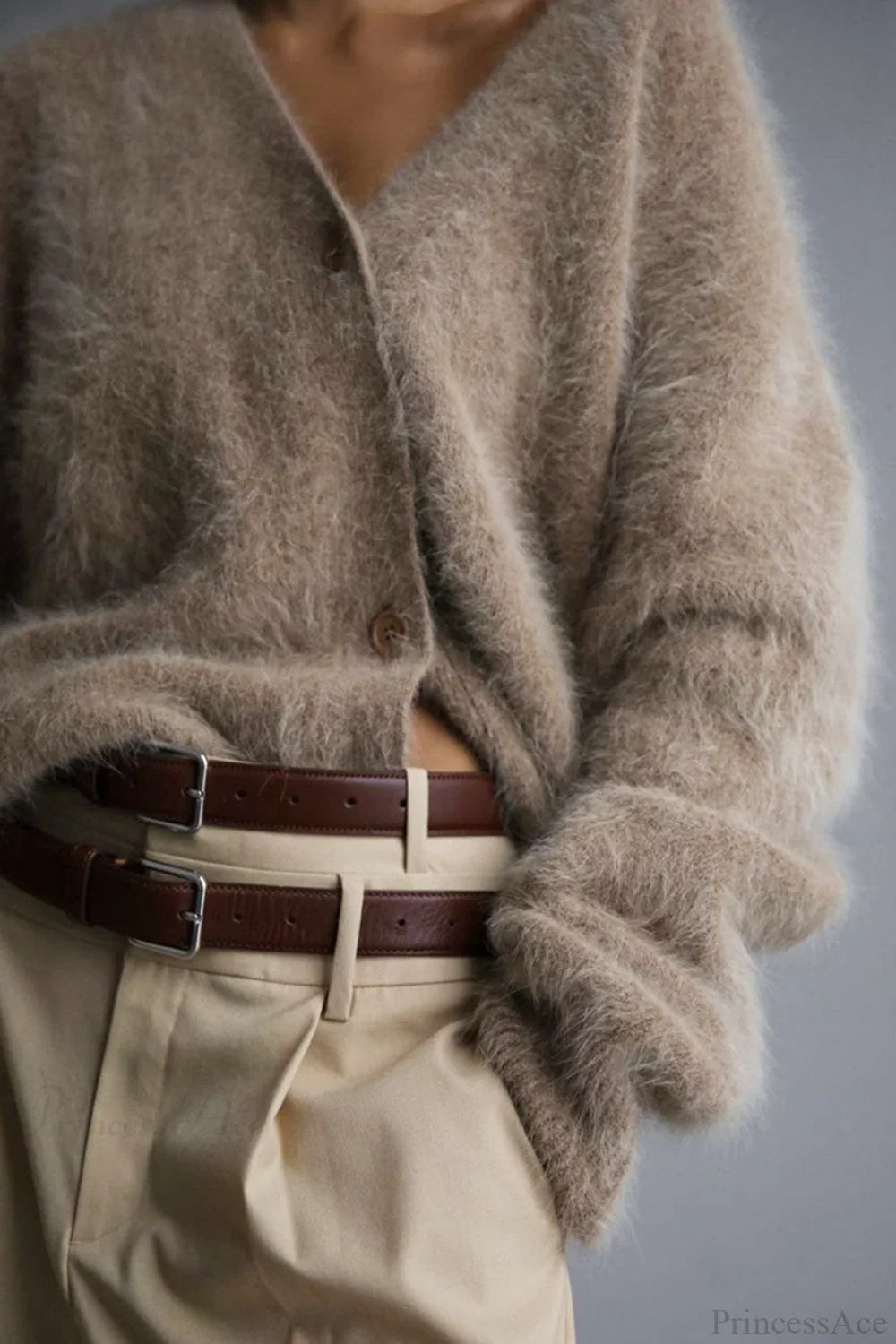 Mink V Neck Faux Fur Cardigan