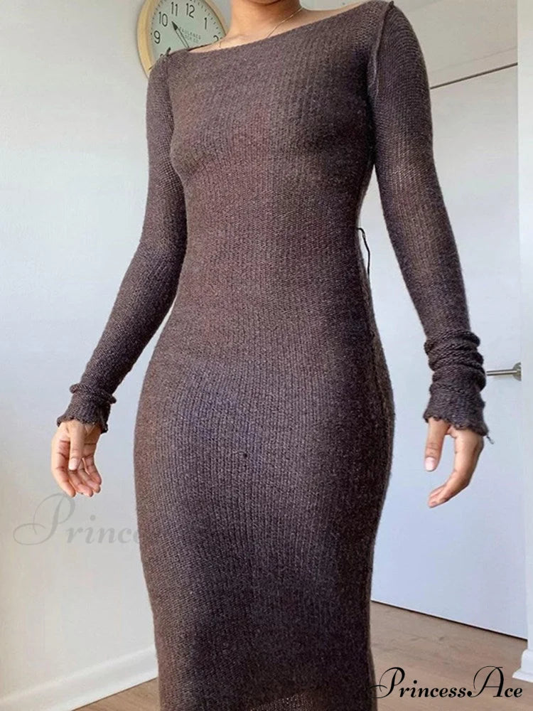 New Knitted Bodycon Fairy Grunge Casual Fashion Maxi Dress