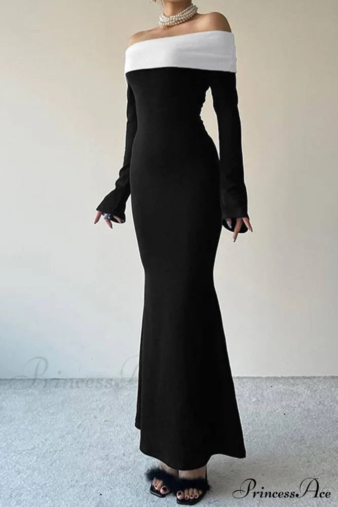 Off Shoulder Maxi Dress with Contrast