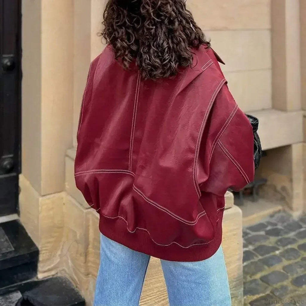 Patchwork PU Leather Short Coat