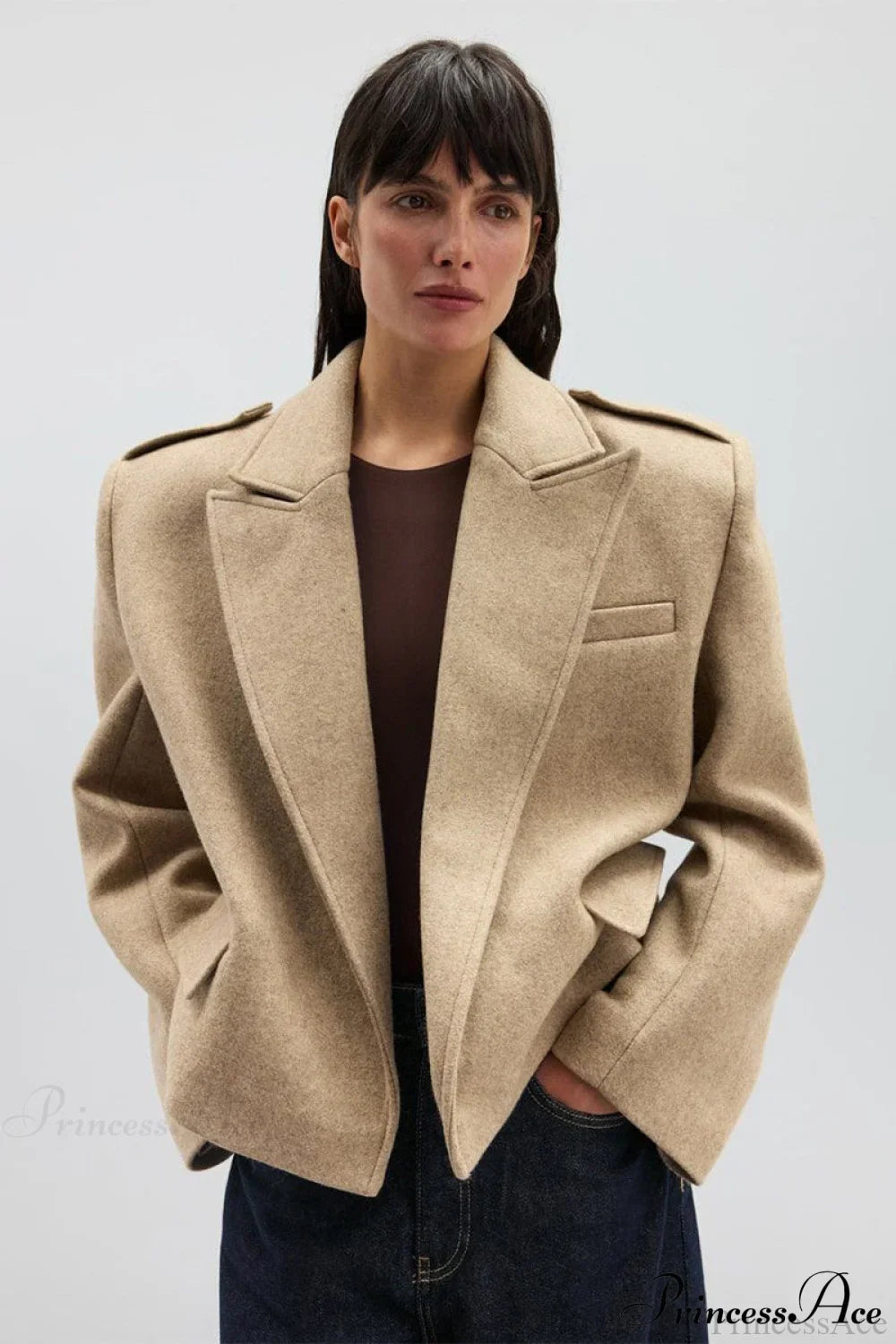 Peak Lapel Blazer Style Wool Loose Coat