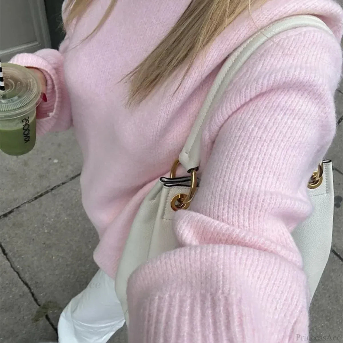 Pink O-neck Loose Casual Pullover Sweater