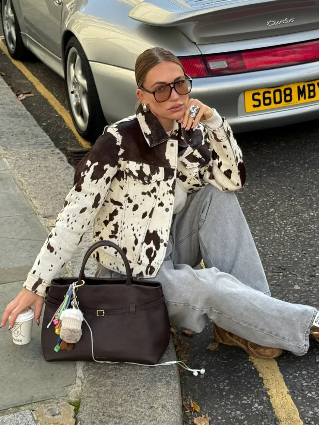 Printed Lapel Suede Coat