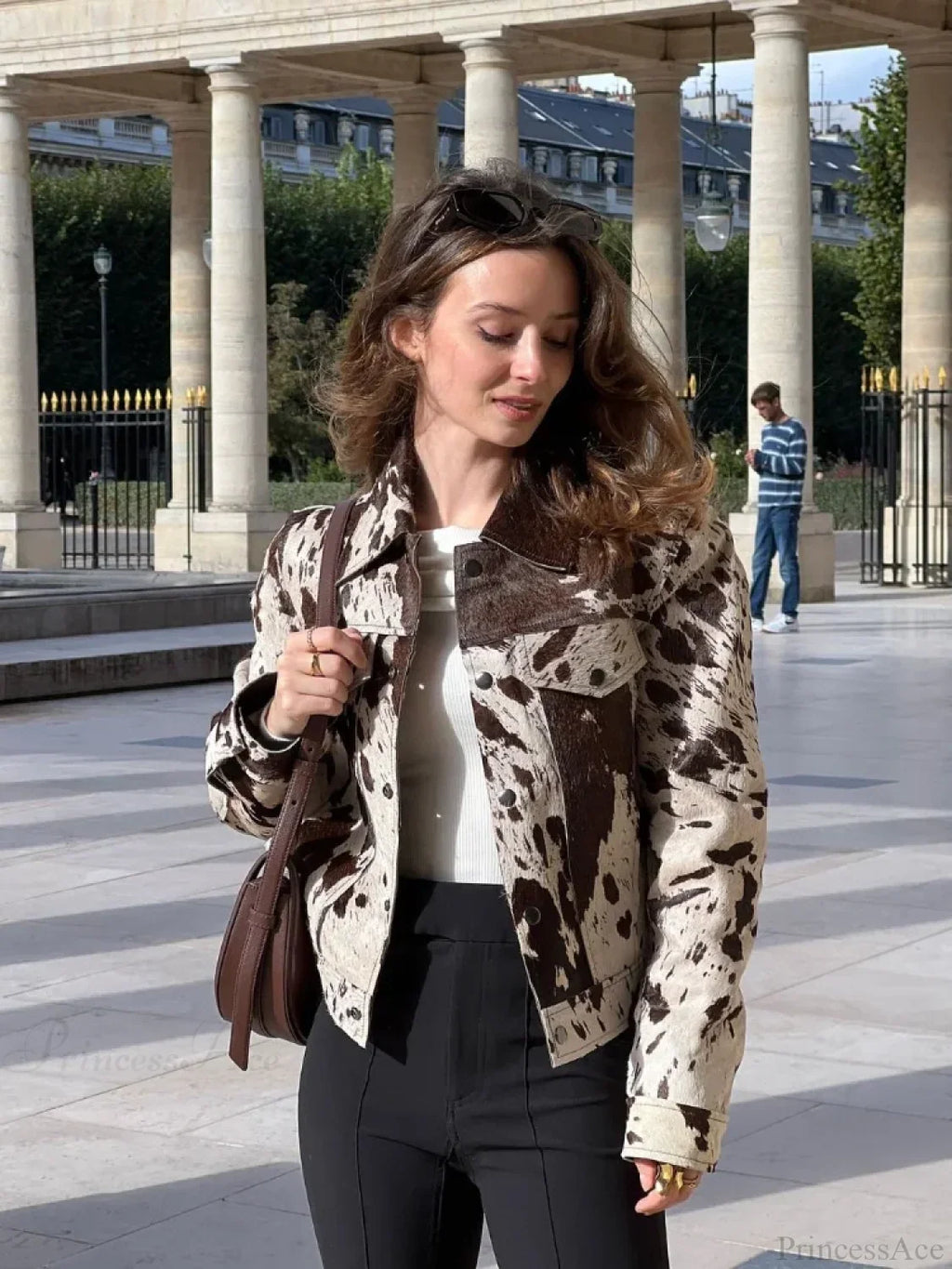 Printed Lapel Suede Coat