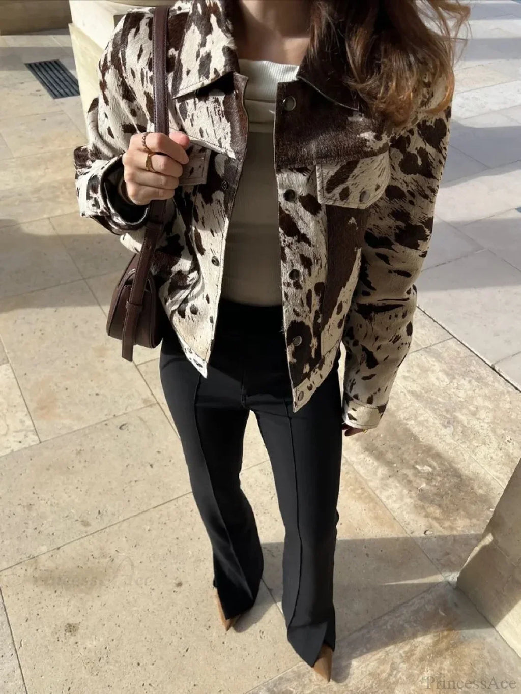 Printed Lapel Suede Coat