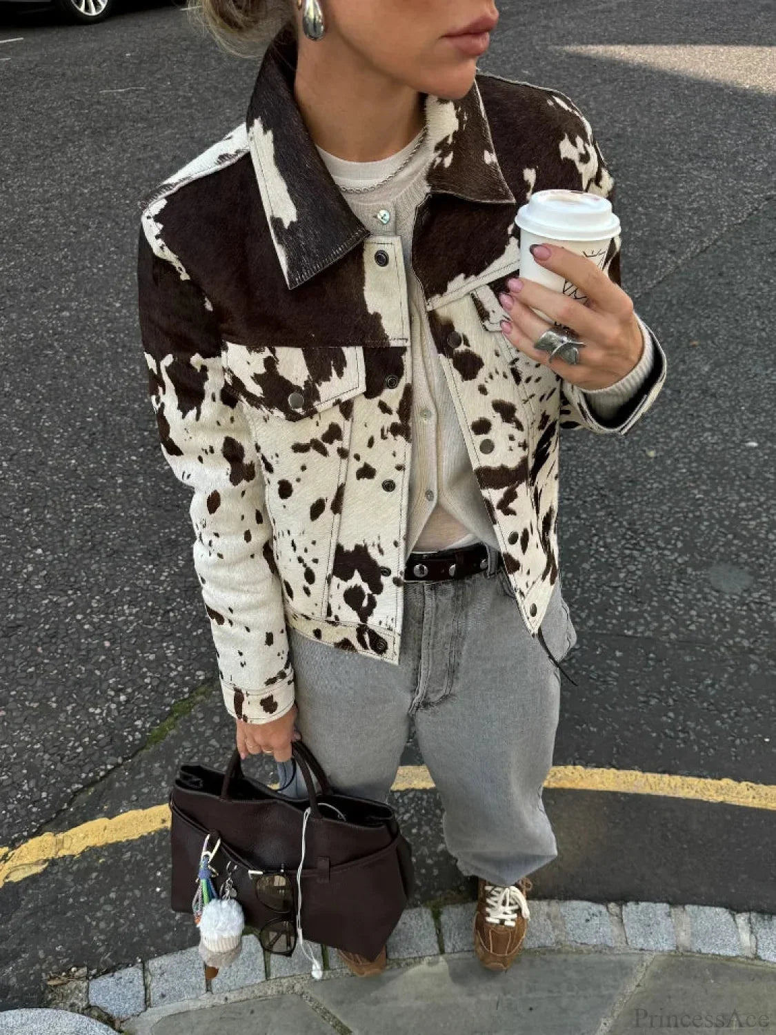 Printed Lapel Suede Coat