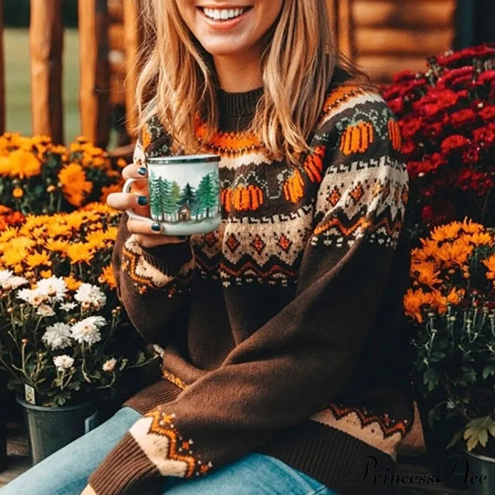 Pumpkin Knitted Pullovers Sweaters