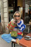 Rainbow Stripe Versatile Crewneck Long Sleeve Chic Knit Sweater
