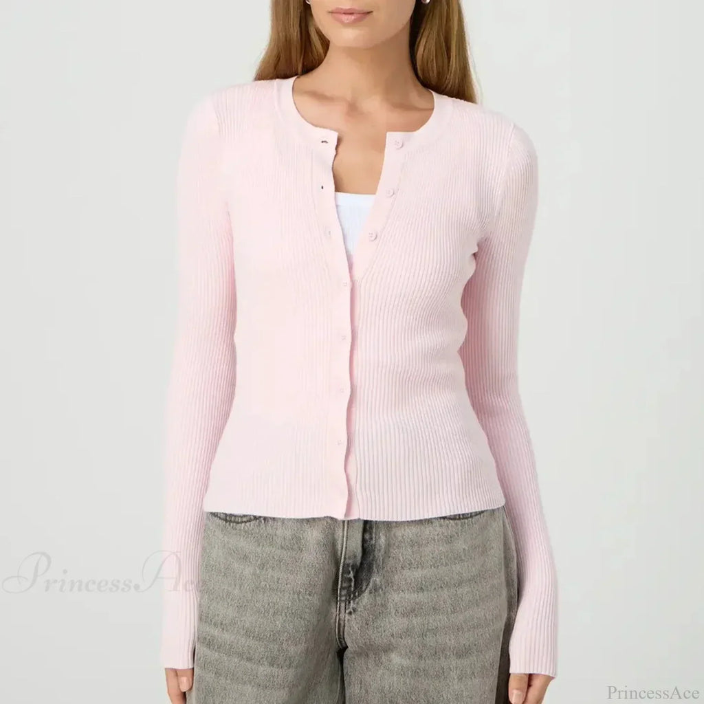 Ribbed Slim Button-Up Long Sleeve Cardigan