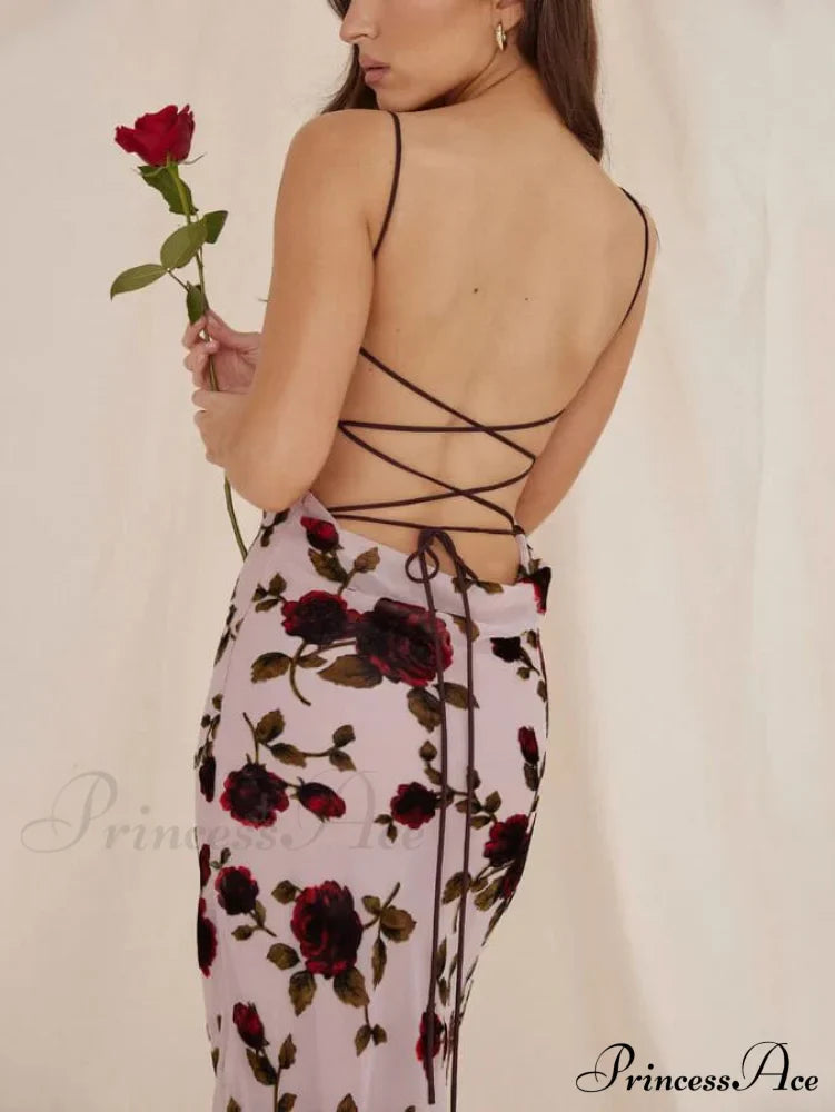 Rose Backless Stylish Maxi Dress