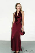 Satin Cowl Neck Halter Backless Slim Maxi Dress