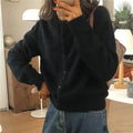 Single Breasted Solid Round Neck Knitted Cardigan