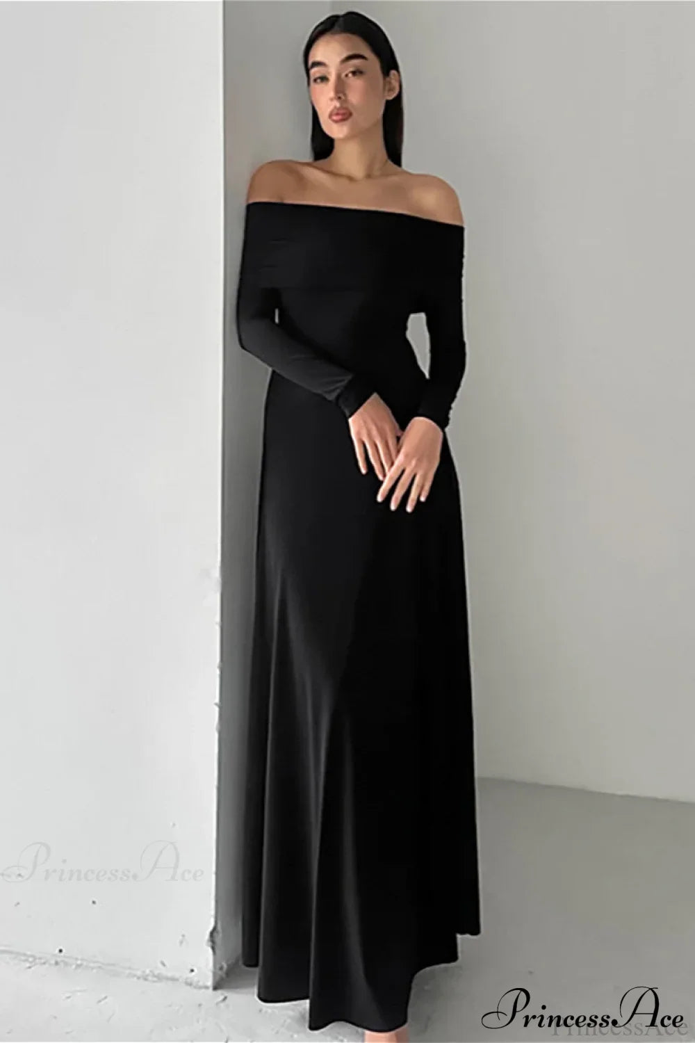 Slinky Off Shoulder Minimal Formal Maxi Dress