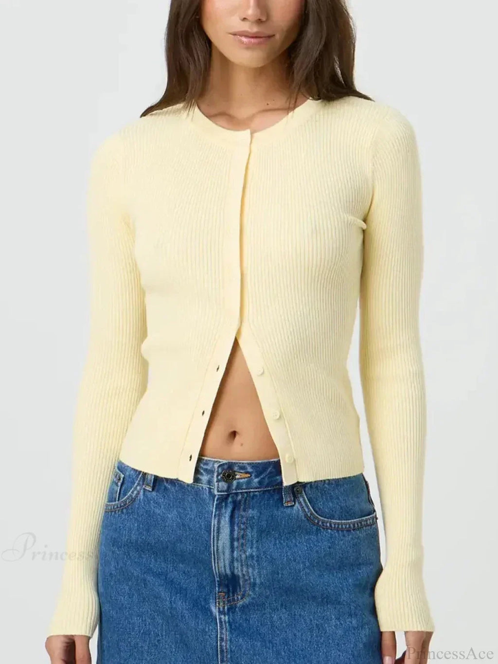 Solid Color Ribbed Long Sleeve Knit Cardigan