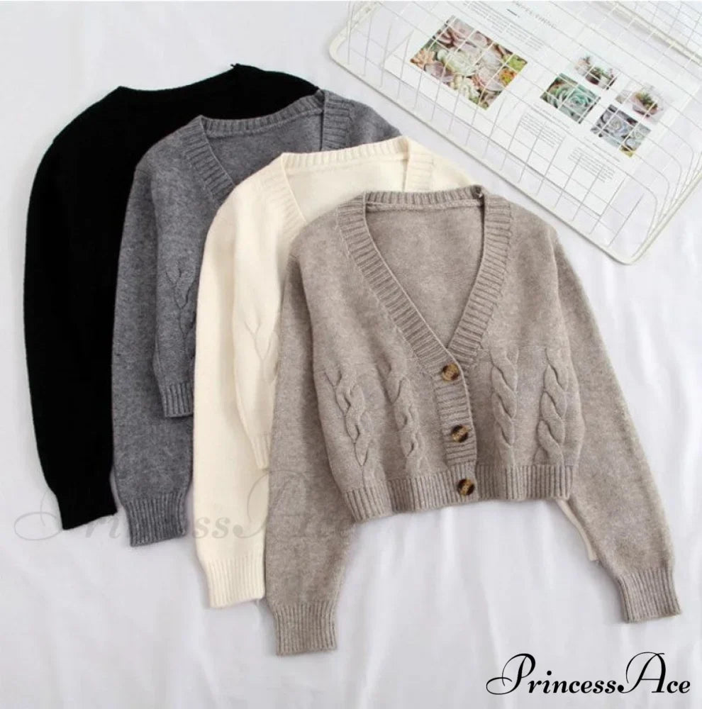 Solid Color Single-breasted Knit Cardigan
