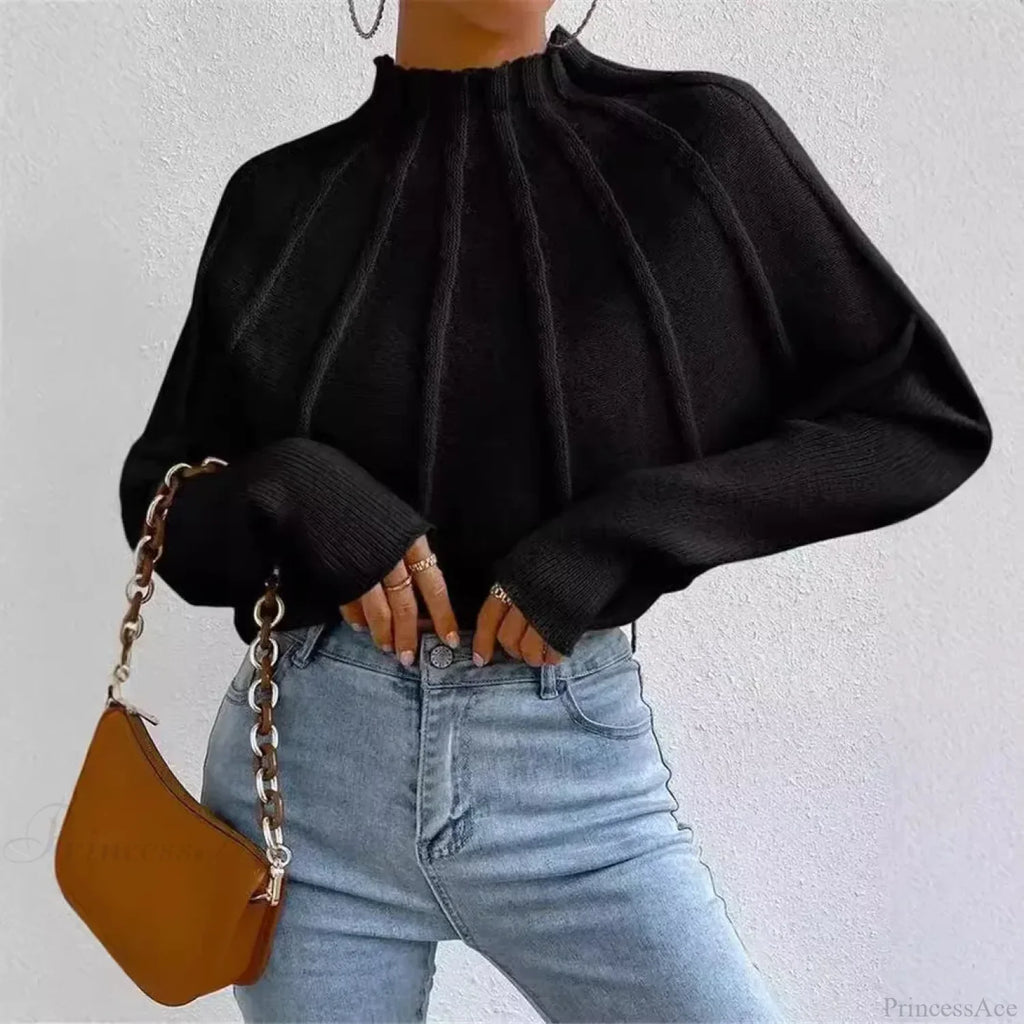 Solid Round Neck Batball Sleeve Loose Sweater
