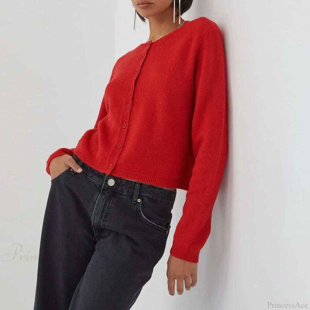 Solid Vintage Round Neck Button Cardigan