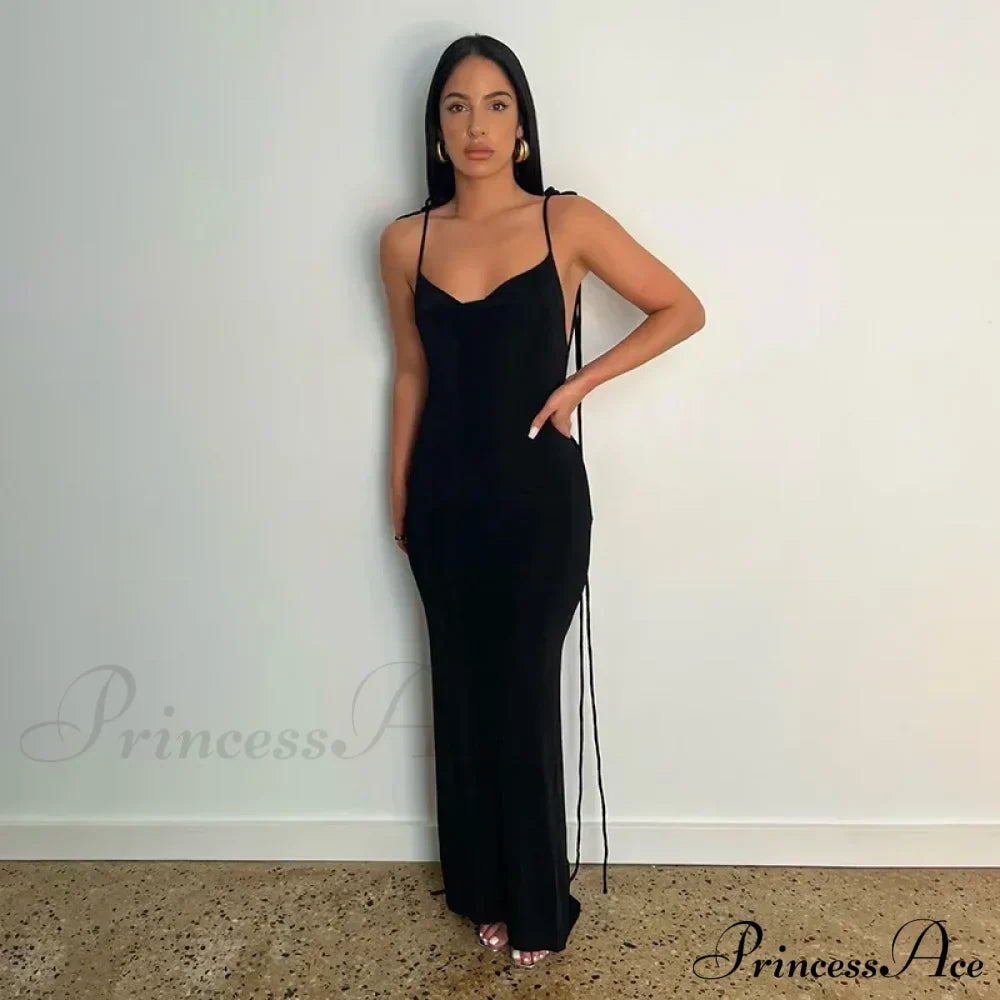 Spaghetti Strap Backless Bandage Maxi Dress