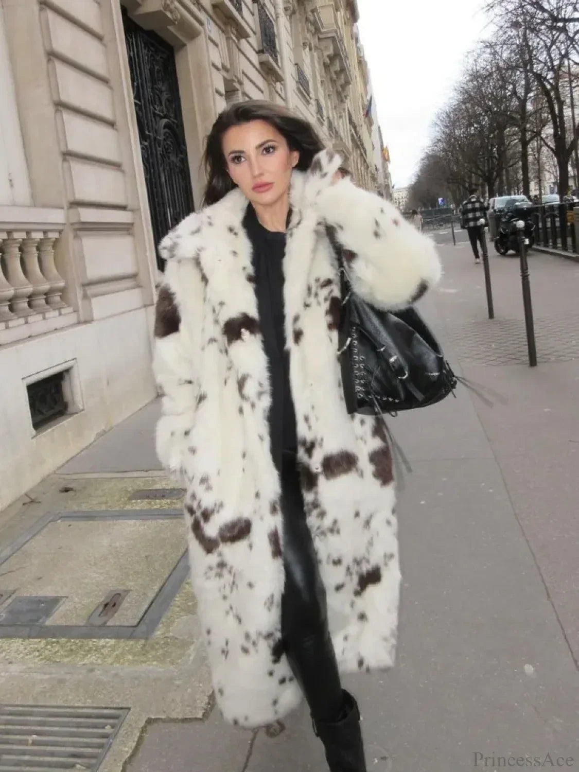 Spotted Leopard Suit Collar Fluffy Coat