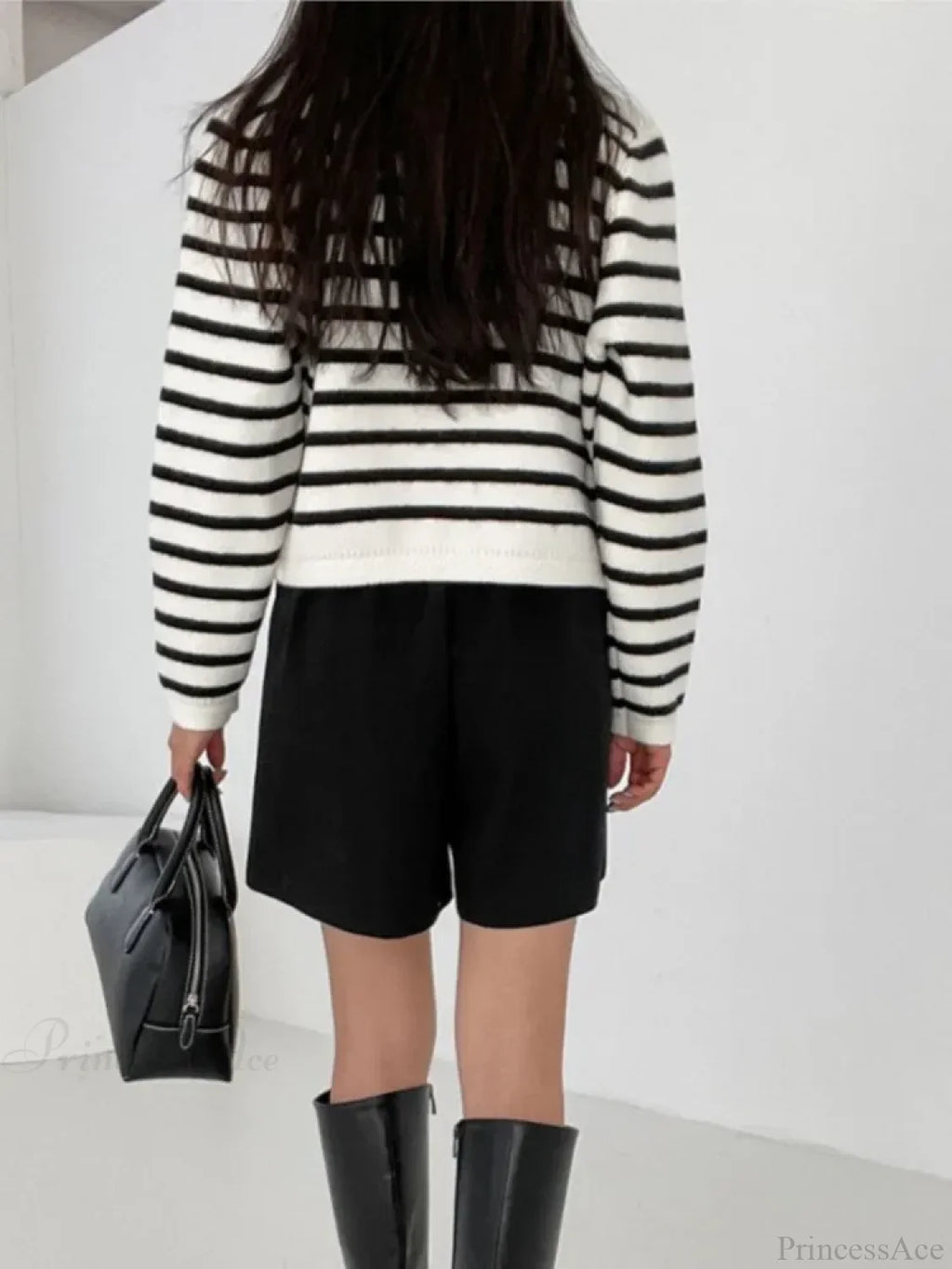 Striped Print Cropped Loose Knit Knit Cardigan