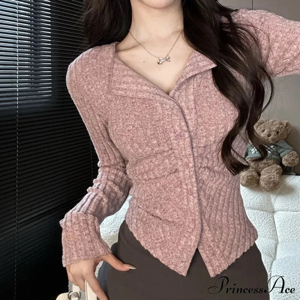 Thin Vintage Cozy Long Sleeve Elegant Single-breasted Stylish Jumper Sweater