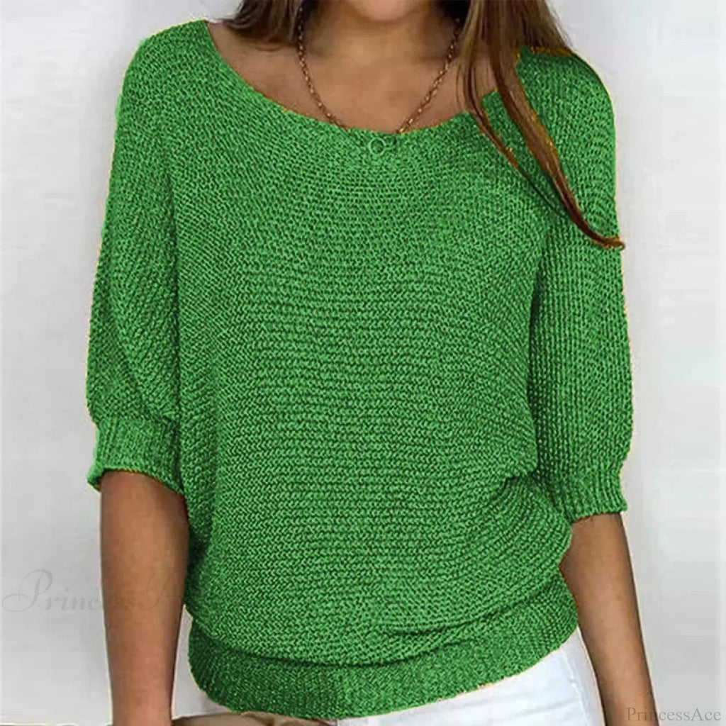 Three - Quarter Sleeve Elegant Purple Sweater