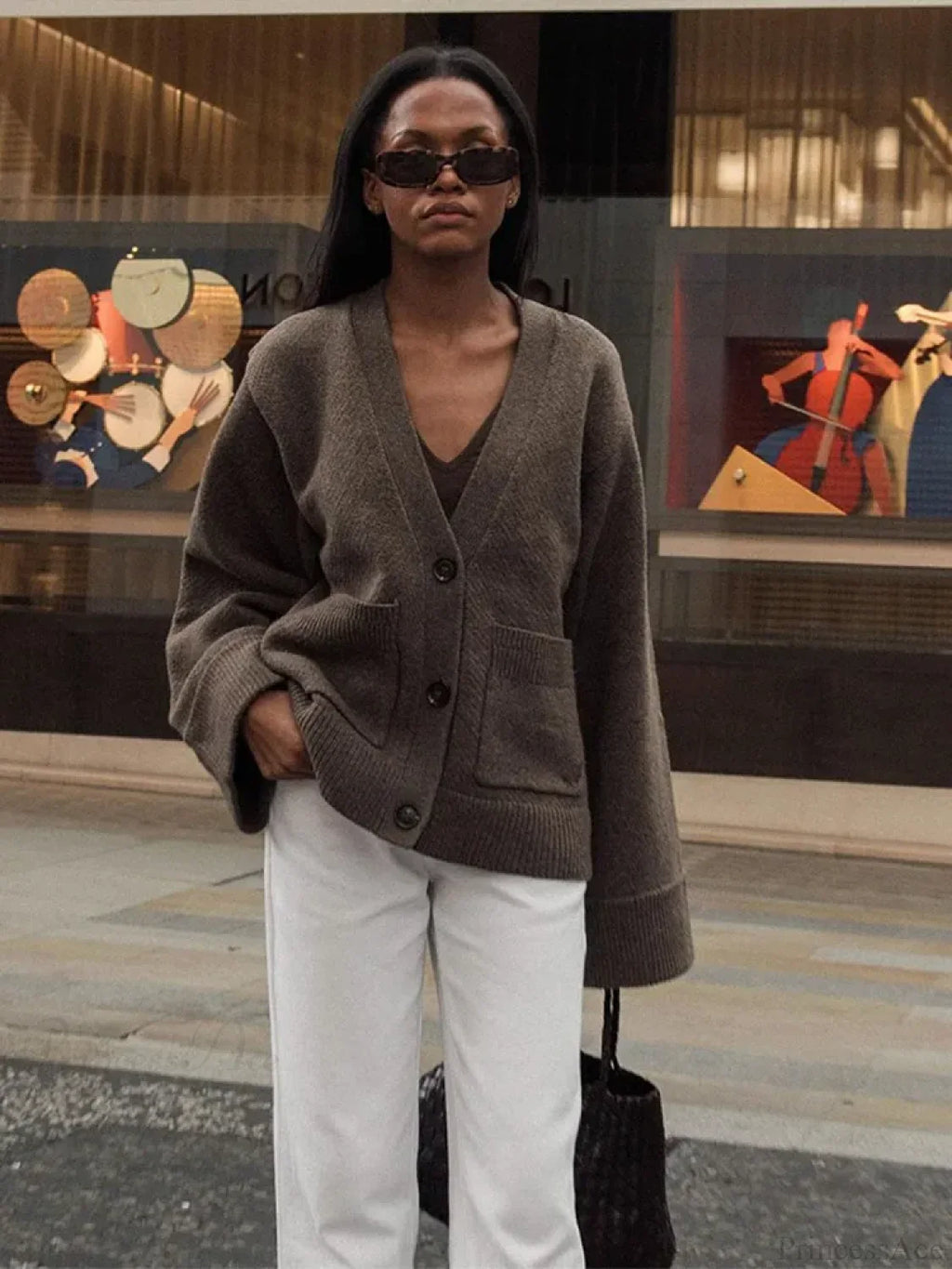 V-neck Pocket Long Sleeve Cardigan